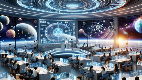A lab of futuristic researchers in space