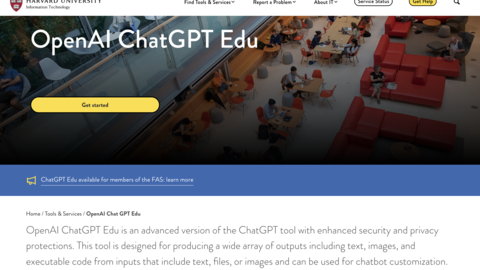 Screengrab of HUIT page OpenAI ChatGPT Edu