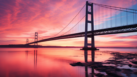 Sunset Over a Suspension Bridge