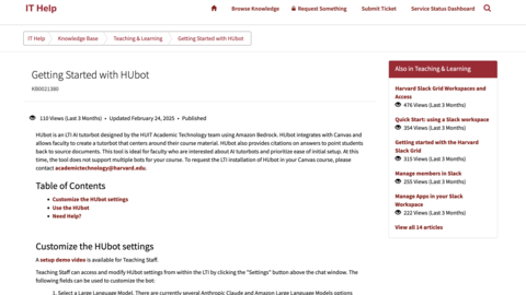 Screenshot of HUIT HUbot webpage