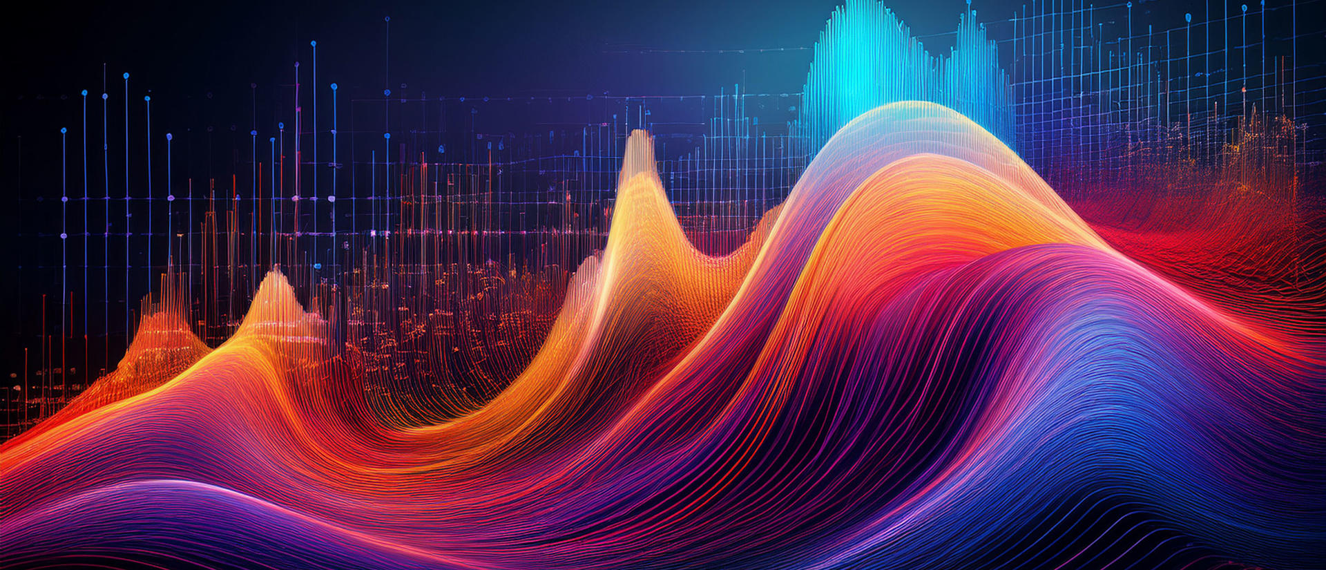 chart visualization of data and code shown by abstract digital art with flowing, layered waves